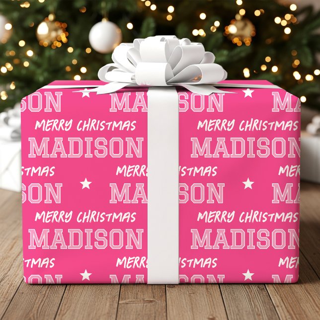 Frohe Weihnachten Großer Individuelle Name Pink Geschenkpapier (Von Creator hochgeladen)