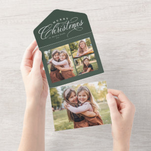 Frohe Weihnachten grün 4 Foto Feiertags Trifold All In One Einladung
