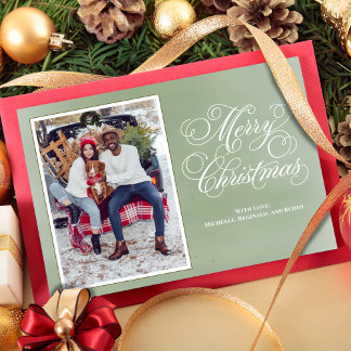 Frohe Weihnachten Grün Elegantes Script-Foto