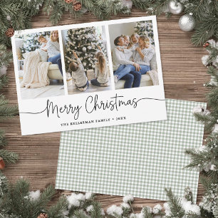Frohe Weihnachten Grün Gingham Minimalistisches Fo