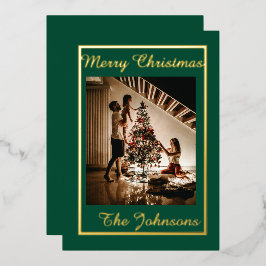 Frohe Weihnachten Grün Gold Einfaches Modernes Fot Folien Feiertagskarte