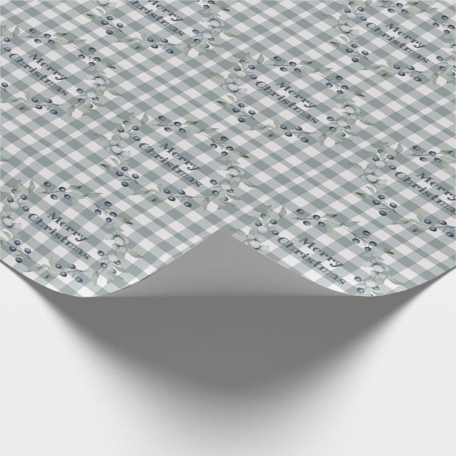 Frohe Weihnachten Grün Karierten Kranz Buffalo Kar Geschenkpapier (Ecke)