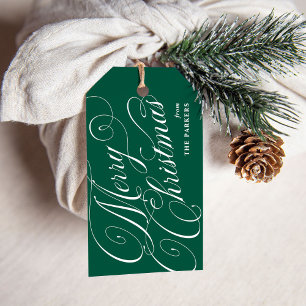 Frohe Weihnachten Grün mit eleganter Kalligrafie Geschenkanhänger