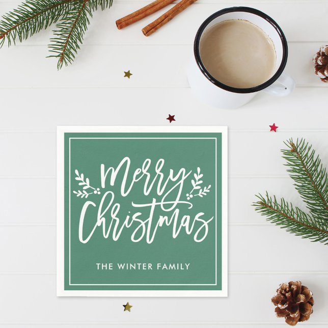 Frohe Weihnachten Grün Moderne Skriptferien Serviette (Von Creator hochgeladen)