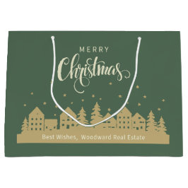 Frohe Weihnachten Grün Retro | Real Anwesen Client Große Geschenktüte