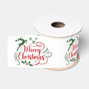 Frohe Weihnachten Grün Rot Auf Weiß Ripsband