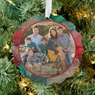 Frohe Weihnachten Grün Rot Foto Vorlage Ornament Karte