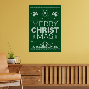 Frohe Weihnachten Grün Sweater Religiösen Spaß Poster