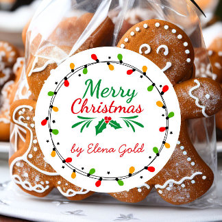 Frohe Weihnachten Grün und Rot Runder Aufkleber