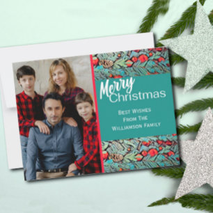 Frohe Weihnachten Grün und Rotes Foto Postkarte