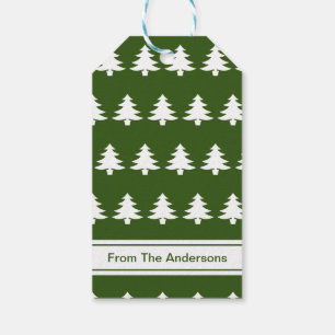 Frohe Weihnachten Grün weiße Weihnachtsbaumen & Na Geschenkanhänger