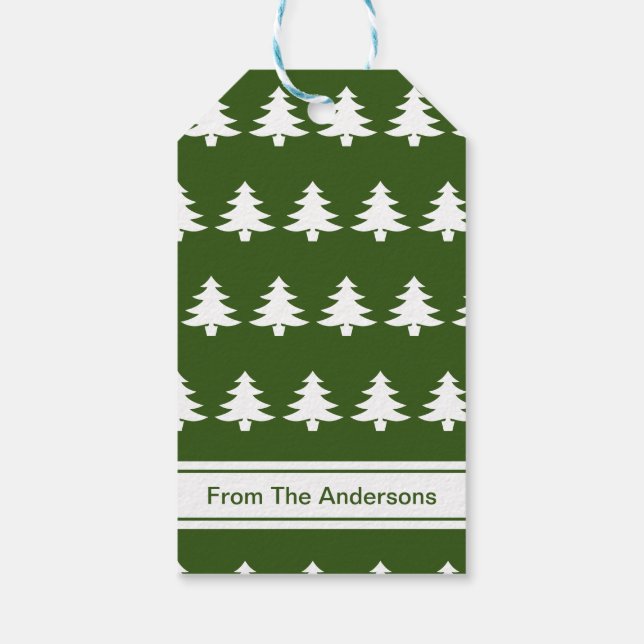 Frohe Weihnachten Grün weiße Weihnachtsbaumen & Na Geschenkanhänger (Rückseite)