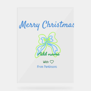 Frohe Weihnachten grüne blaue Bogen fügen Familien Acrylschild