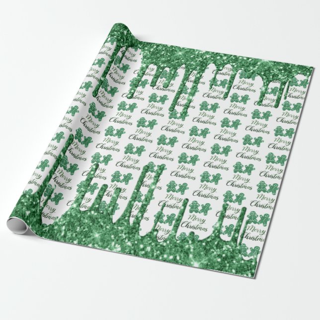 Frohe Weihnachten - grüne Glitzer Geschenkpapier (Ungerollt)