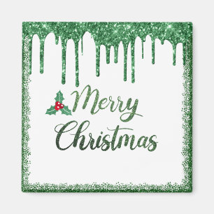 Frohe Weihnachten - Grüne Glitzer Kirsche Magnet