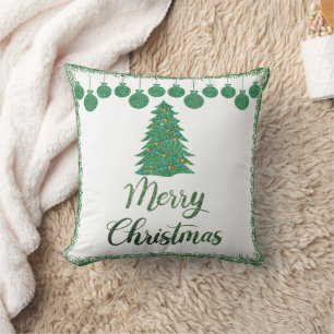 Frohe Weihnachten - grüne Glitzer Kissen