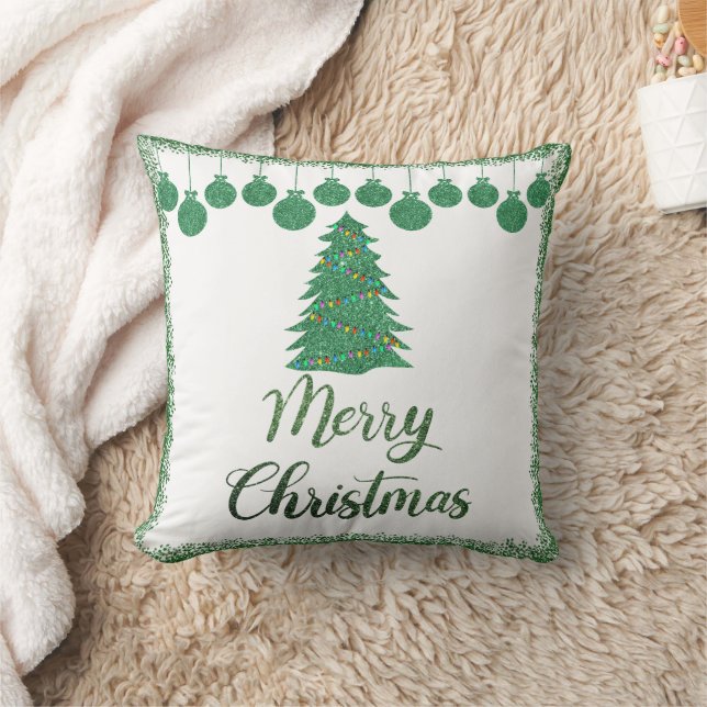 Frohe Weihnachten - grüne Glitzer Kissen (Decke)