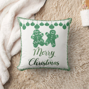 Frohe Weihnachten - grüne Glitzer Kissen
