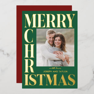 Frohe Weihnachten Grüne Gold-Typografie Quadratisc Folien Feiertagskarte