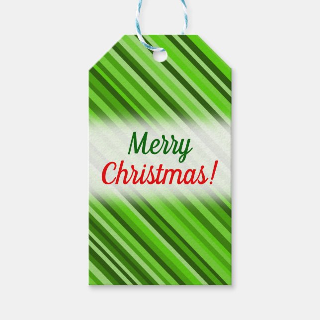"Frohe Weihnachten!" + Grüne Linien/Streifen Muste Geschenkanhänger (Vorderseite)