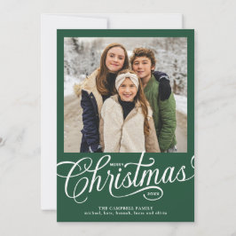 Frohe Weihnachten Grüne Schrift Familienfoto