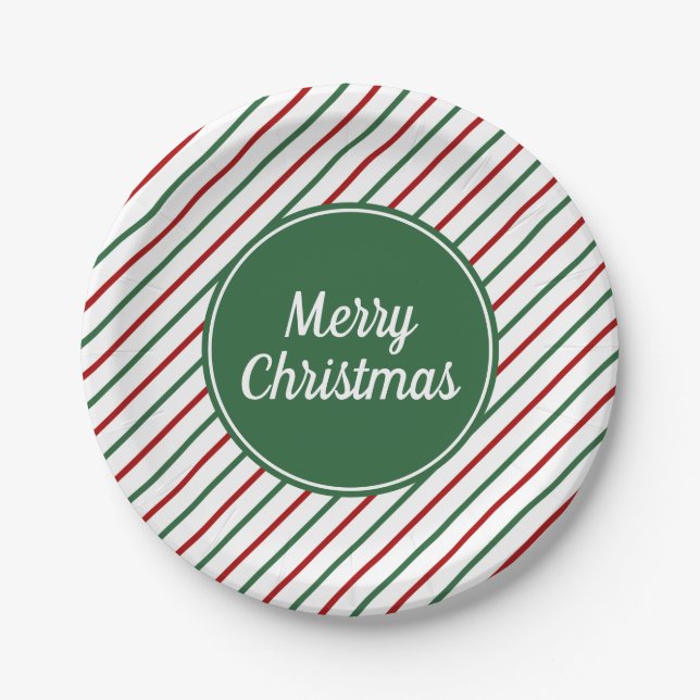 Frohe Weihnachten Grüne Streifen Pappteller (Vorderseite)