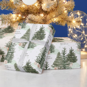 Frohe Weihnachten Grüne Tannen und Geschenke Geschenkpapier