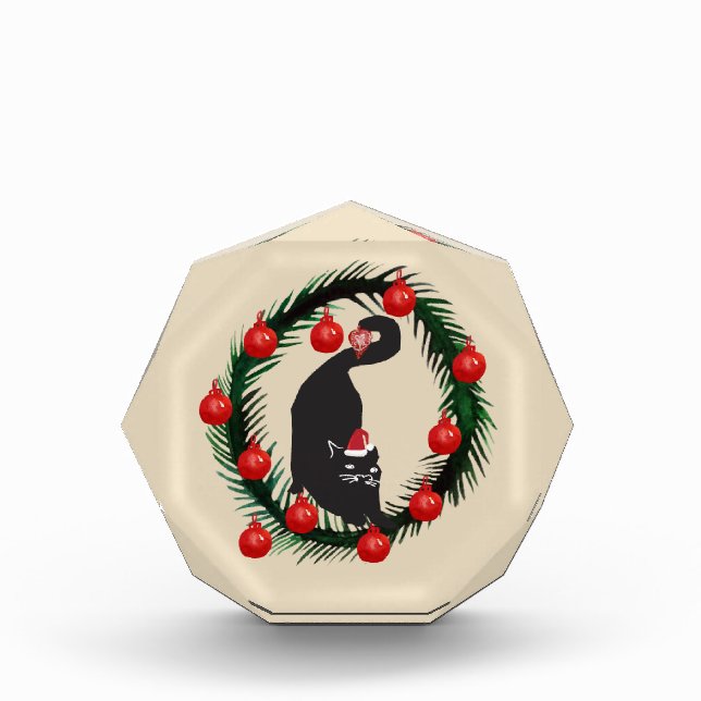 Frohe Weihnachten, Grüne Twigs Cat Fotoblock (Vorderseite)