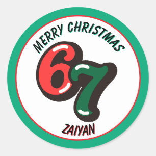 Frohe Weihnachten Grüne Zahlen 6 & 7 Benutzerdefin Runder Aufkleber