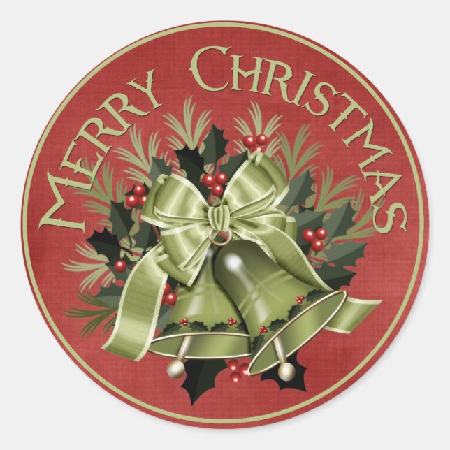 Frohe Weihnachten Grünen Urlaub Bells Stickers (Vorderseite)
