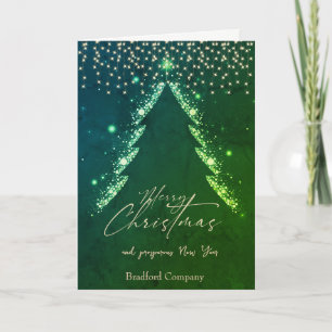Frohe Weihnachten, grüner Baum, Lichter Grüne Gese Feiertagskarte