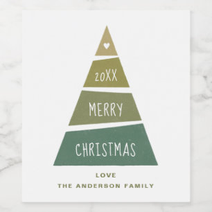 Frohe Weihnachten. Grüner geometrischer Urlaubbaum Weinetikett