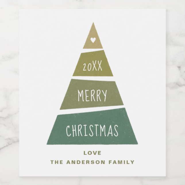 Frohe Weihnachten. Grüner geometrischer Urlaubbaum Weinetikett (Einzelnes Label)