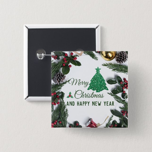 Frohe Weihnachten - grüner Glitzer Button (Vorne & Hinten)