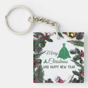 Frohe Weihnachten - grüner Glitzer Schlüsselanhänger