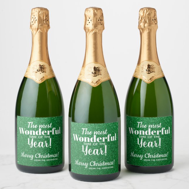 Frohe Weihnachten Grüner Glitzer Sparkling Weinsie (Flaschen)