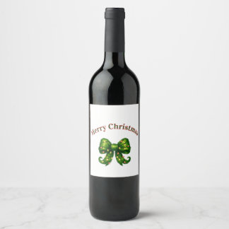 Frohe Weihnachten Grüner Schleife Feiertagsserviet Weinetikett