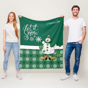 Frohe Weihnachten Grüner Snowman Fleecedecke