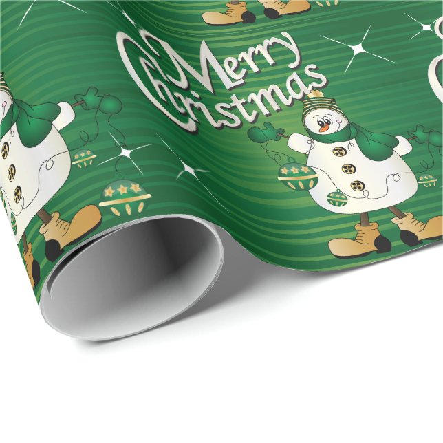 Frohe Weihnachten Grüner Snowman Geschenkpapier (Rolleneckpunkt)