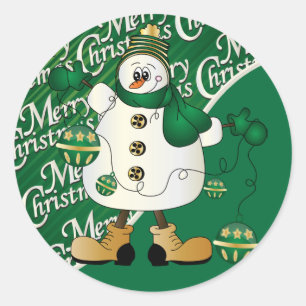 Frohe Weihnachten Grüner Snowman Runder Aufkleber