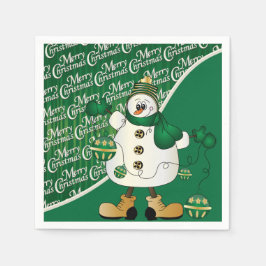 Frohe Weihnachten Grüner Snowman Serviette