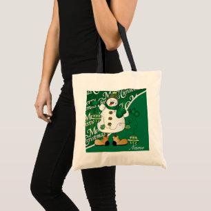 Frohe Weihnachten Grüner Snowman Tragetasche