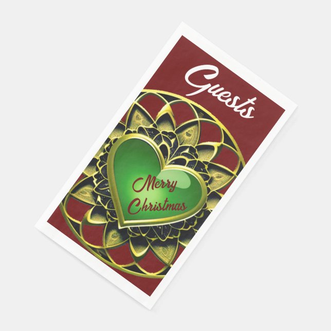 Frohe Weihnachten Grünes Herz Serviette (Ecke)