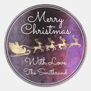 Frohe Weihnachten Grunge Gold Santa Reindeer Sleig Runder Aufkleber