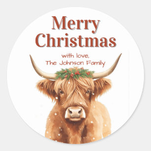 Frohe Weihnachten Grünzeug Highland Miniaturkuh Runder Aufkleber