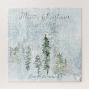 Frohe Weihnachten Gruß Winter Storm Pines Puzzle