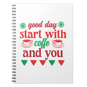 Frohe Weihnachten guten Tag beginnen mit Kaffee un Notizblock