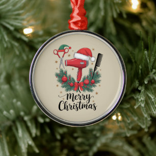 Frohe Weihnachten Hairstylist Friseur Xmas Haare  Ornament Aus Metall