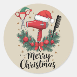 Frohe Weihnachten Hairstylist Friseur Xmas Haare Runder Aufkleber