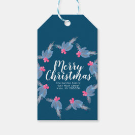 Frohe Weihnachten Hand Watercolor Blue Poinsettia Geschenkanhänger